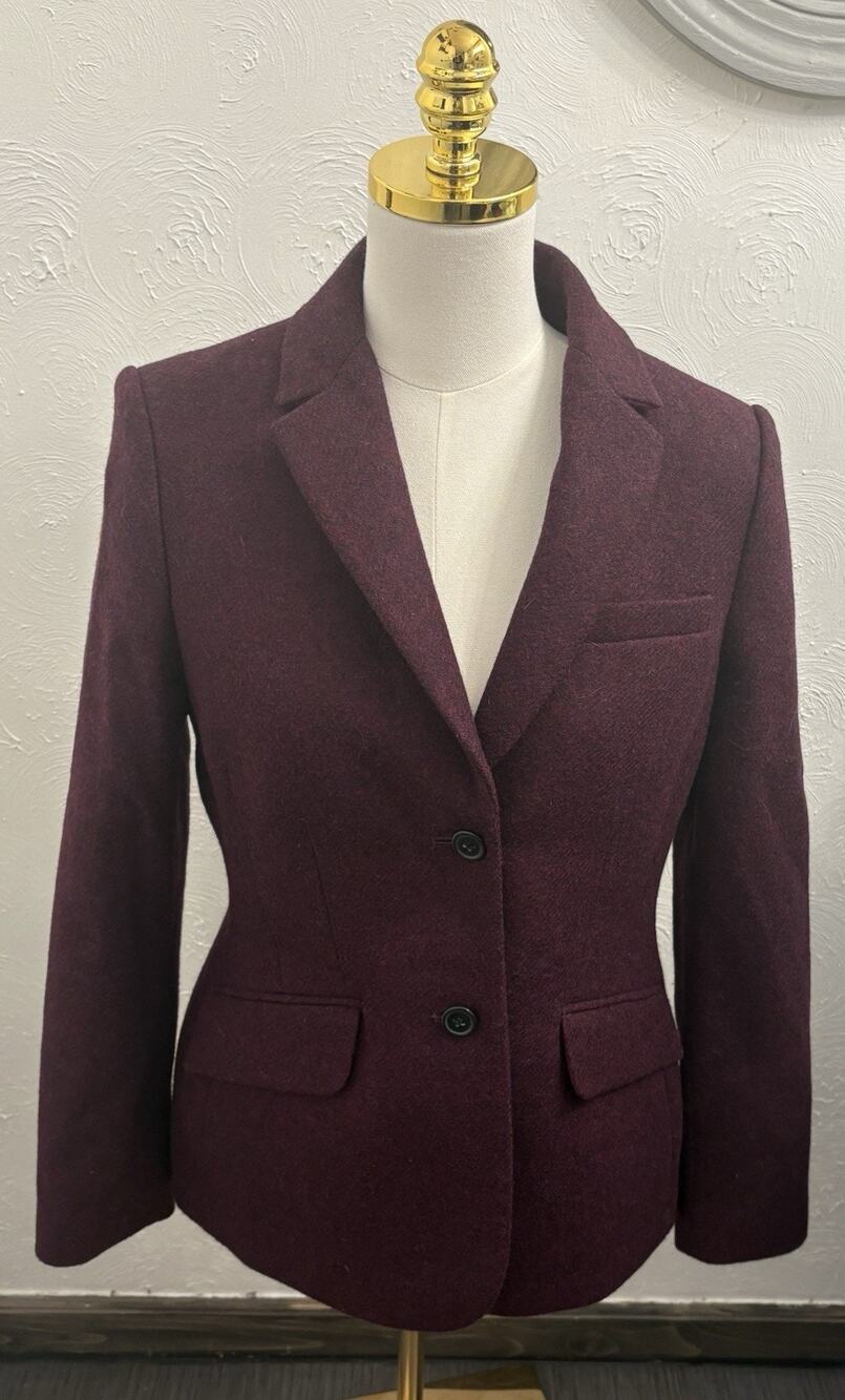 Boden British Tweed by Moon Blazer Wool Women's Size 8 Purple Lined Academia